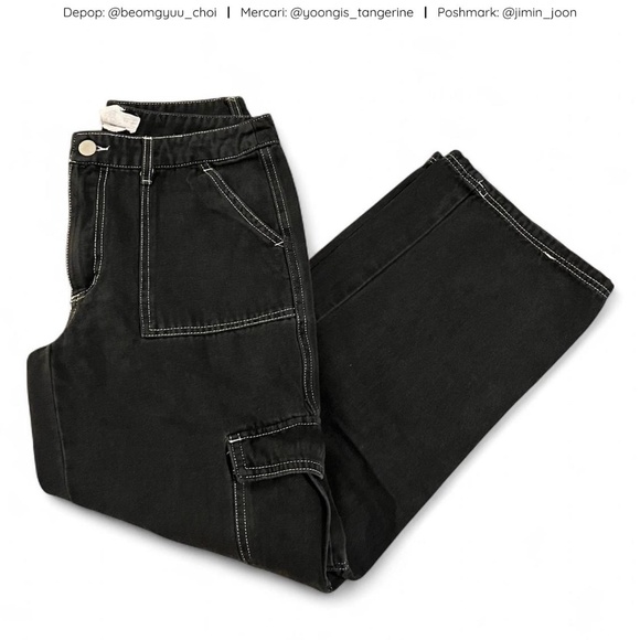 Tilly's Pants - Black cargo pants with white stitching